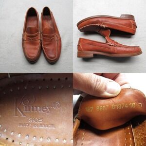 Kinney Loafers Shoes Men 10 D Brown Leather Penny Moc Toe Saddle Brazil Made VTG